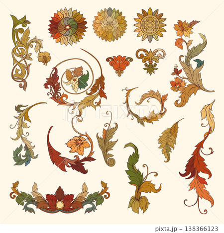 Ornate Baroque seamless pattern featuring Ornate Baroque seamless pattern featuring 138366123