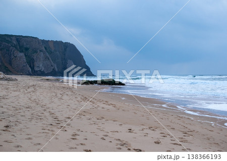 Coastal Rock and Ocean Wave Scene on Beach Coastal Rock and Ocean Wave Scene on Beach 138366193
