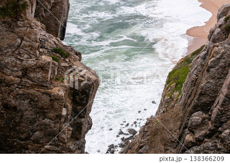 Beach Cliff and Powerful Ocean Waves in Natural Setting 138366209