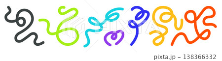 Elegant Calligraphic Color Swirl Lines Set on Isolated White Background. Modern Curved Line Composition for Logos, Branding, UI, Covers, Social Media, Flyers. Editable Stroke Vector Graphic 138366332