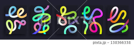 Set of Abstract Backgrounds with Gradient Color Curve Lines. Vector Graphic for Posters and Layout 138366338