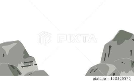 水墨画の雰囲気を取り入れたかわいい和風の岩の背景イラスト_16:9 138366576