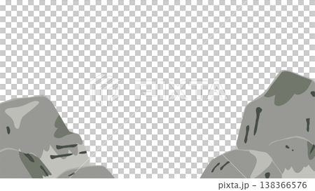 水墨画の雰囲気を取り入れたかわいい和風の岩の背景イラスト_16:9 138366576
