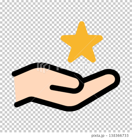 Icon representing reviews and recommendations: A star on a hand Icon representing reviews and recommendations: A star on a hand 138366733