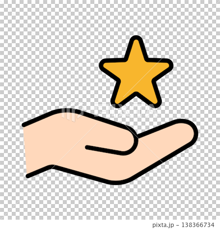 Icon representing reviews and recommendations: A star on a hand Icon representing reviews and recommendations: A star on a hand 138366734