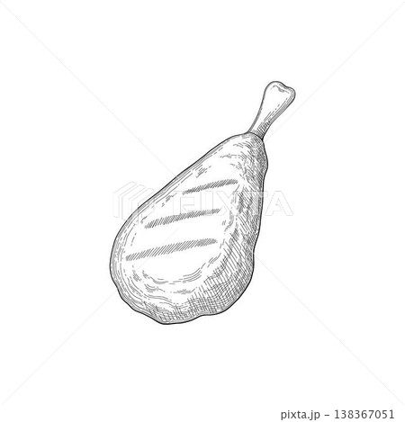 Sketch of meat product. Handdrawn beef, lamb and pork steak extra or medium rare. Grilled sausage 138367051