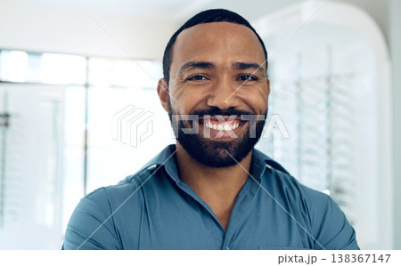 Optometry store, happiness and portrait of black man, optician or ophthalmologist for vision help, healthcare or ophthalmology. Eye care, service clinic and face of optometrist for eyesight support Optometry store, happiness and portrait of black man, optician or ophthalmologist for vision help, healthcare or ophthalmology. Eye care, service clinic and face of optometrist for eyesight support 138367147