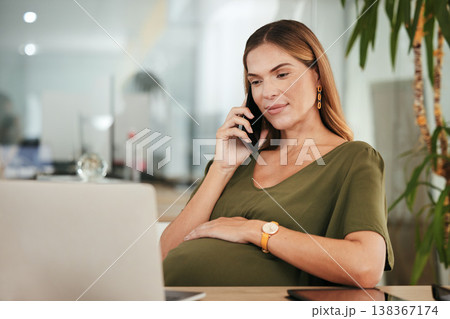 Phone call communication, office laptop and pregnant woman reading online feedback, project insight or report information. Smartphone, pregnancy and maternity person talking with investment contact Phone call communication, office laptop and pregnant woman reading online feedback, project insight or report information. Smartphone, pregnancy and maternity person talking with investment contact 138367174