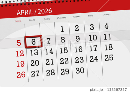 Calendar 2026, deadline, day, month, page, organizer, date, April, monday, number 6 138367237