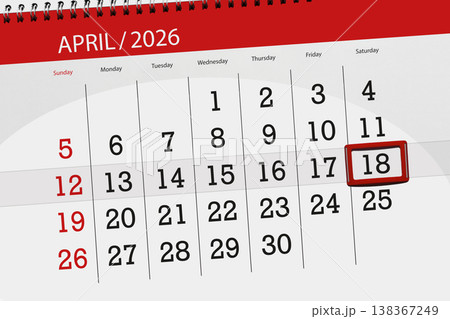 Calendar 2026, deadline, day, month, page, organizer, date, April, saturday, number 18 Calendar 2026, deadline, day, month, page, organizer, date, April, saturday, number 18 138367249