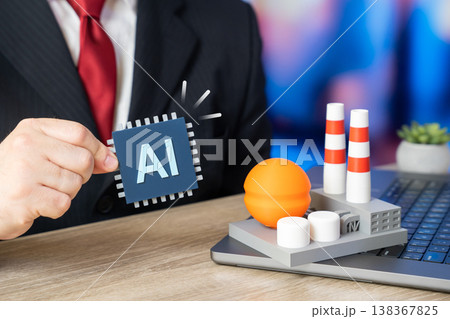 A businessman implements AI in industry using new tools and systems. Automation improves efficiency. Digital transformation, data usage, and innovation reshape production and operational performance A businessman implements AI in industry using new tools and systems. Automation improves efficiency. Digital transformation, data usage, and innovation reshape production and operational performance 138367825