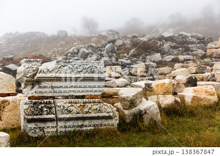 Architectural and sculptural details on ruins of ancient Sagalassos, Turkey 138367847