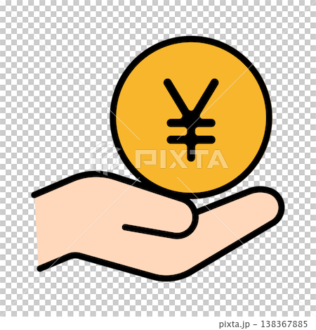 A circle icon on a hand represents payments and earnings. A circle icon on a hand represents payments and earnings. 138367885
