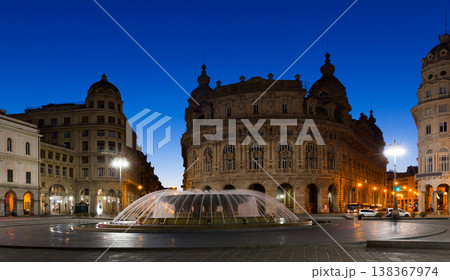 The Ferrari Square is cultural landmark of night Genoa in Italy The Ferrari Square is cultural landmark of night Genoa in Italy 138367974