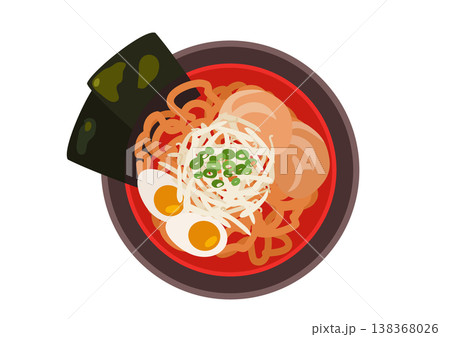 上から見た美味しそうな激辛ラーメン 上から見た美味しそうな激辛ラーメン 138368026