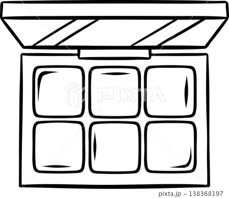 Black and white doodle of a rectangular eyeshadow palette. Minimalist makeup icon for beauty illustrations or cosmetic packaging Black and white doodle of a rectangular eyeshadow palette. Minimalist makeup icon for beauty illustrations or cosmetic packaging 138368197