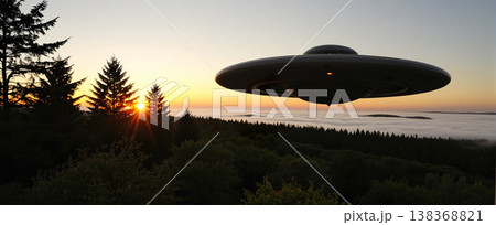 UFO, alien spaceship in the sky, invasion 138368821