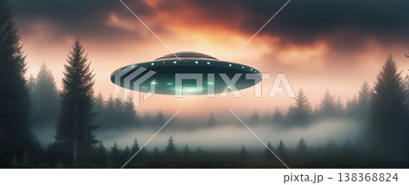 UFO, alien spaceship in the sky, invasion 138368824