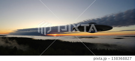 UFO, alien spaceship in the sky, invasion 138368827