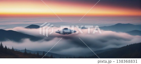 UFO, alien spaceship in the sky, invasion UFO, alien spaceship in the sky, invasion 138368831