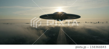 UFO, alien spaceship in the sky, invasion 138368843