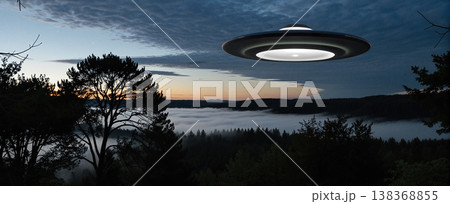 UFO, alien spaceship in the sky, invasion UFO, alien spaceship in the sky, invasion 138368855