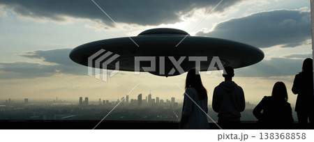 UFO, alien spaceship in the sky, invasion UFO, alien spaceship in the sky, invasion 138368858