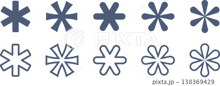 色んな形の6本の線でできたアスタリスクマークの素材セット 138369429