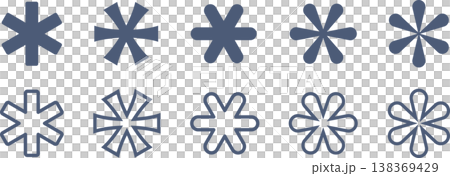 色んな形の6本の線でできたアスタリスクマークの素材セット 138369429