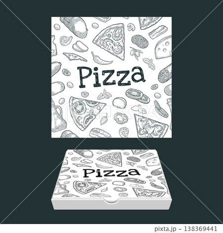 Seamless pattern slice pizza Pepperoni, Margherita, Mexican with ingredients. Vintage vector engrave Seamless pattern slice pizza Pepperoni, Margherita, Mexican with ingredients. Vintage vector engrave 138369441