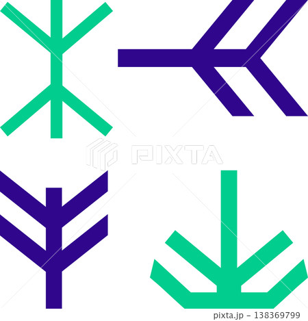 Set of four abstract geometric icons in green and purple Set of four abstract geometric icons in green and purple 138369799