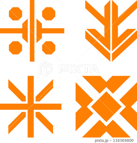 Four orange abstract geometric icons and symbols Four orange abstract geometric icons and symbols 138369800