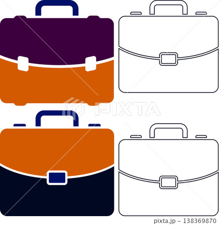 Collage of briefcases, two colored and two outlines, carry on, travel bag 138369870