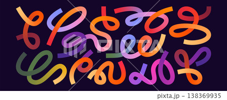 Simple Gradient Colorful Swirl Lines Set Composition. Elegant Vector Squiggle, Ribbon, Wave Design. Simple Gradient Colorful Swirl Lines Set Composition. Elegant Vector Squiggle, Ribbon, Wave Design. 138369935
