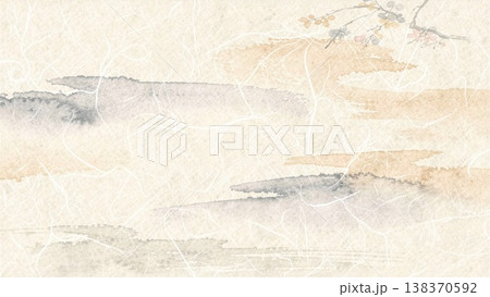 淡い水彩と枝模様が美しい和紙風のテクスチャ素材(和風・背景・挨拶状) 淡い水彩と枝模様が美しい和紙風のテクスチャ素材(和風・背景・挨拶状) 138370592