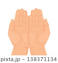 Hands turned palms up. Two open palms offer prayer. 138371134