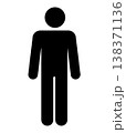 Standing man symbol. Black silhouette of a standing man displayed on a white background, public place signage. 138371136