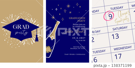 Class of 2026 elegant blue and gold graduation party celebration vertical invitations Class of 2026 elegant blue and gold graduation party celebration vertical invitations 138371199