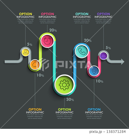 Business circle timeline banner. Modern business infographic. Infographic number options. Winding road timeline. Vector EPS 10 138371284