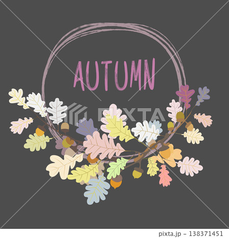 Autumn frame background. Wreath of autumn leaves. Multicolored maple, oak and ash  leves. Vector EPS 10 138371451
