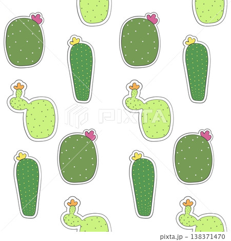 Seamless pattern of Mexican cactus flower. Cactus patches collection. Cactus seamless doodle background. Vector EPS 10 138371470