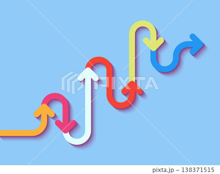 Road way location infographic template with a phased structure. Winding road timeline. Stylish Serpentine in the form of line arrows. Vector EPS 10 Road way location infographic template with a phased structure. Winding road timeline. Stylish Serpentine in the form of line arrows. Vector EPS 10 138371515