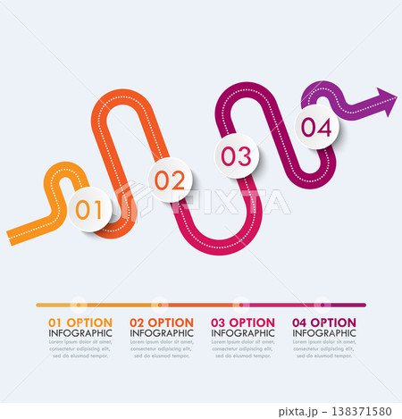 Road way location infographic template with a phased structure. Winding road timeline. Stylish Serpentine in the form of arrows. Vector EPS 10 Road way location infographic template with a phased structure. Winding road timeline. Stylish Serpentine in the form of arrows. Vector EPS 10 138371580