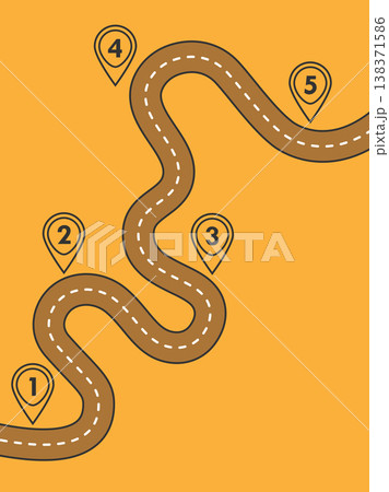 Road trip and Journey route. Business and Journey Infographic Design Template with flags and place for your data. Winding road on a colorful background. Stylish streamers. Vector EPS 10 138371586