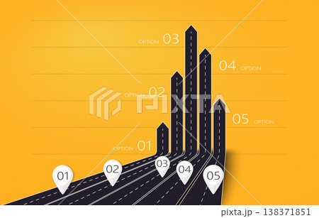 Modern 3D arrow roads map of business and journey infographic with five options for brochure, diagram, workflow, timeline, web design. Vector EPS 10 Modern 3D arrow roads map of business and journey infographic with five options for brochure, diagram, workflow, timeline, web design. Vector EPS 10 138371851