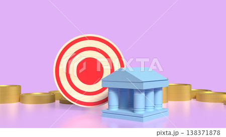 Financial Target Success With Bank And Coins Concept 3d render. 138371878