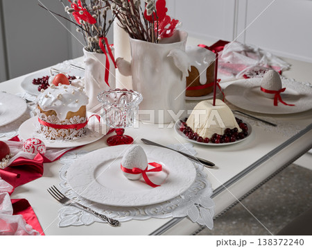 Commercial bakery photograph of decorated desserts on white table Commercial bakery photograph of decorated desserts on white table 138372240