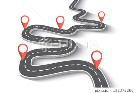 Winding Road on a White Isolated Background. Road way location infographic template with pin pointer. Vector EPS 10 138372266