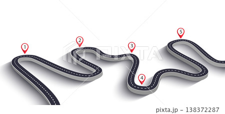 Winding Road on a White Isolated Background. Road way location infographic template with pin pointer. Vector EPS 10 138372287