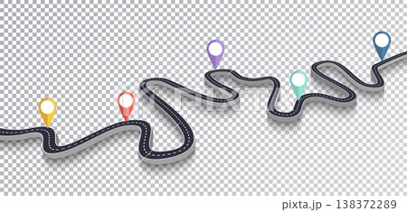 Winding Road Isolated Transparent Special Effect. Road way location infographic template. Vector EPS 10 Winding Road Isolated Transparent Special Effect. Road way location infographic template. Vector EPS 10 138372289